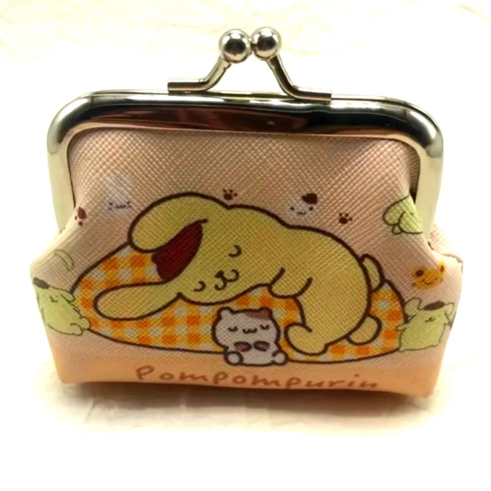 Pompompurin Cartoon Mini Coin Purse, Kiss-Lock Clasp Closure, PU Leather